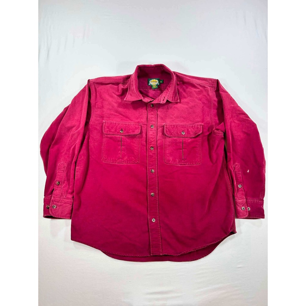 Cabelas Mens Large Red Cotton Chamois Long Sleeve Button Down Work Shirt 901495